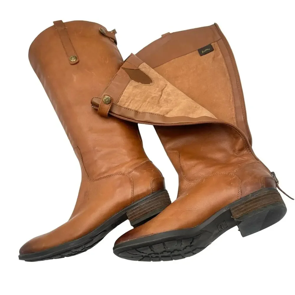 Sam Edelman Penny riding boots women’s whiskey Brown Leather Knee-High Boots - 9